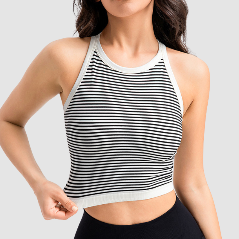 Wholesale striped tight fitting halter yoga | Wonderxfans bulk activewear