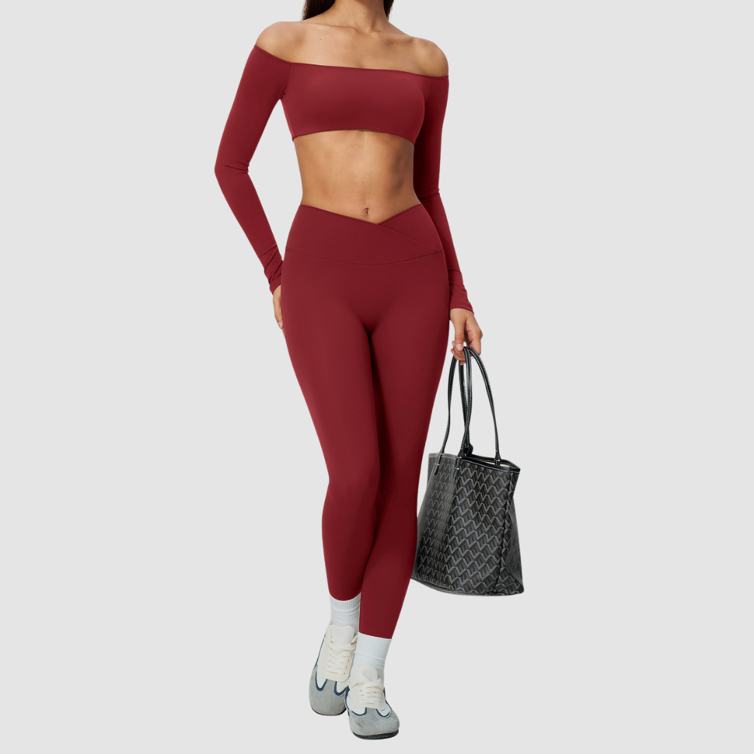 Wholesale Women's One-Shoulder Long-Sleeve Top+Yoga Leggings Set