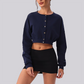 Wholesale Women's Button-Front Cropped Cardigan – Casual Athletic Zip-Up Sweatshirt Jacket