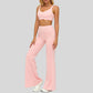 Contrasting bra with removable bra pads+High-waisted wide-leg pants 2-piece set