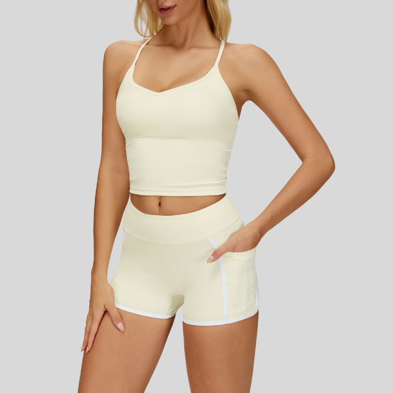 Beautiful Back Slimming Tank top+Contrasting Fitness Shorts 2-piece set