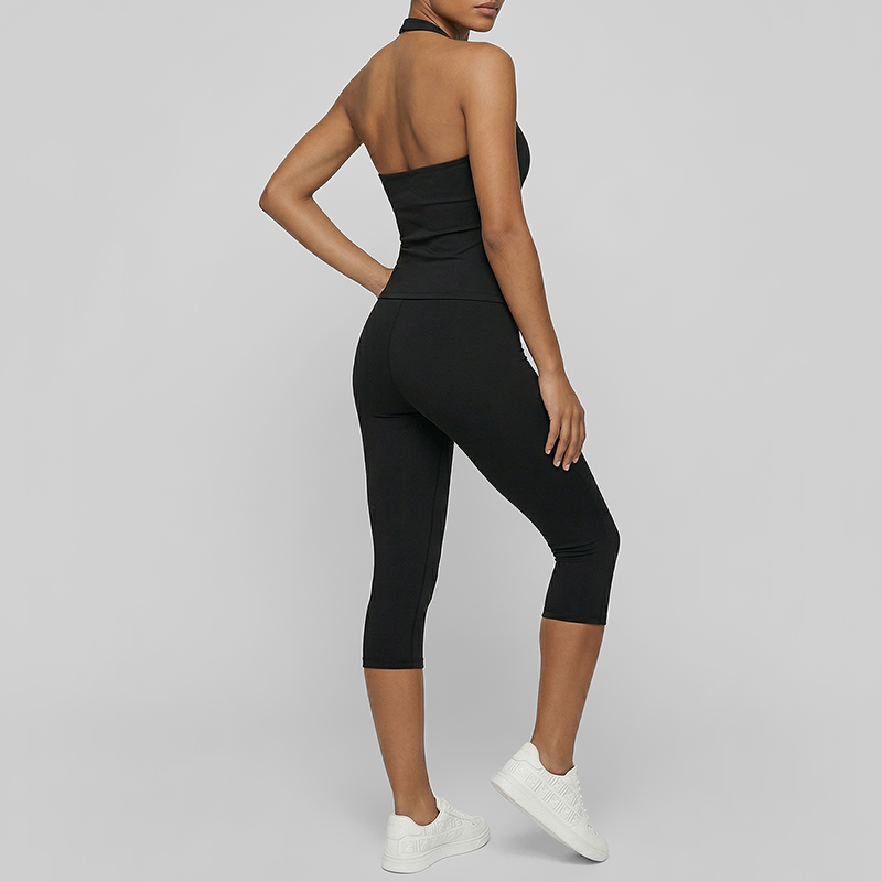 Wholesale V-neck halter top + high-waisted cropped pants set