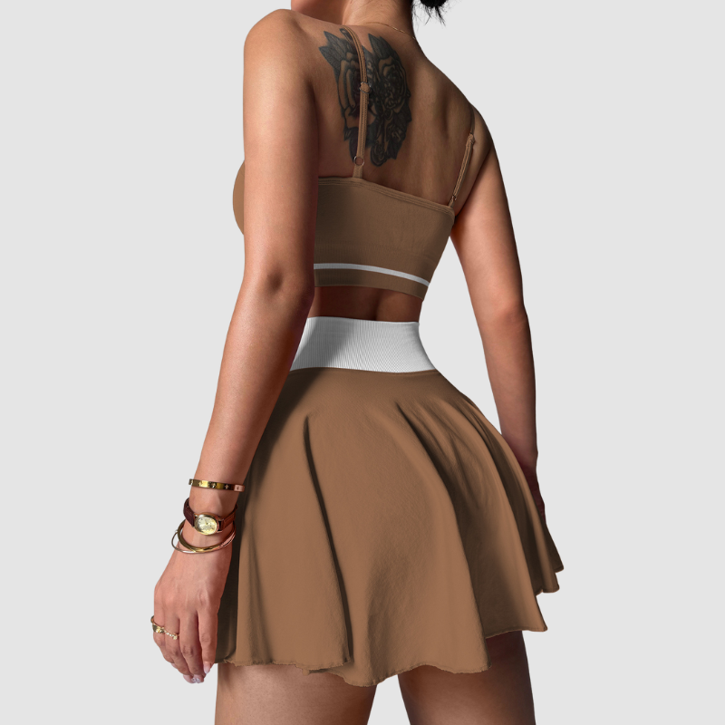 Wholesale contrasting color sports bra + patchwork skirt