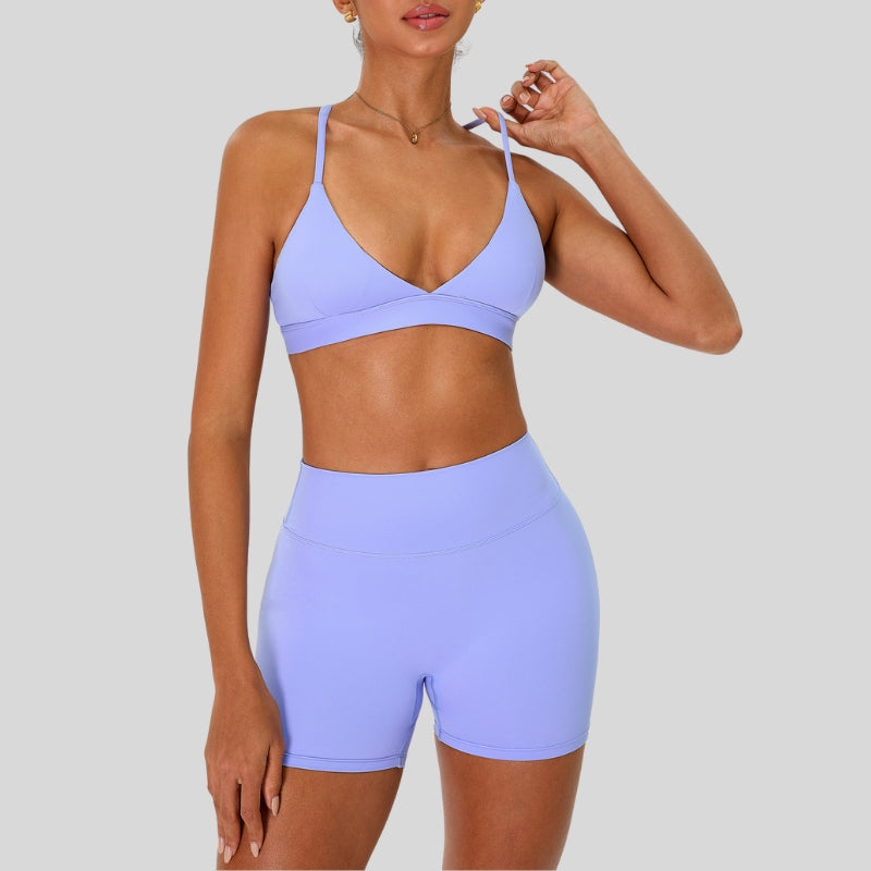 Strap bra + high-waisted shorts 2-piece set