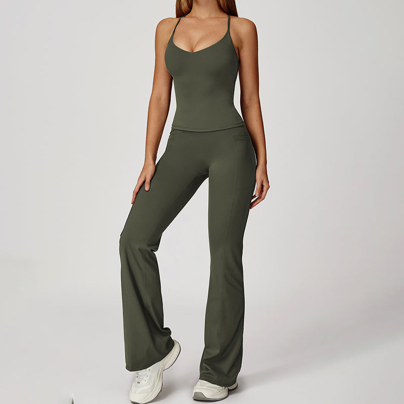 Snug-Fit Tank Top + Flared Leg Pants 2-Piece Set