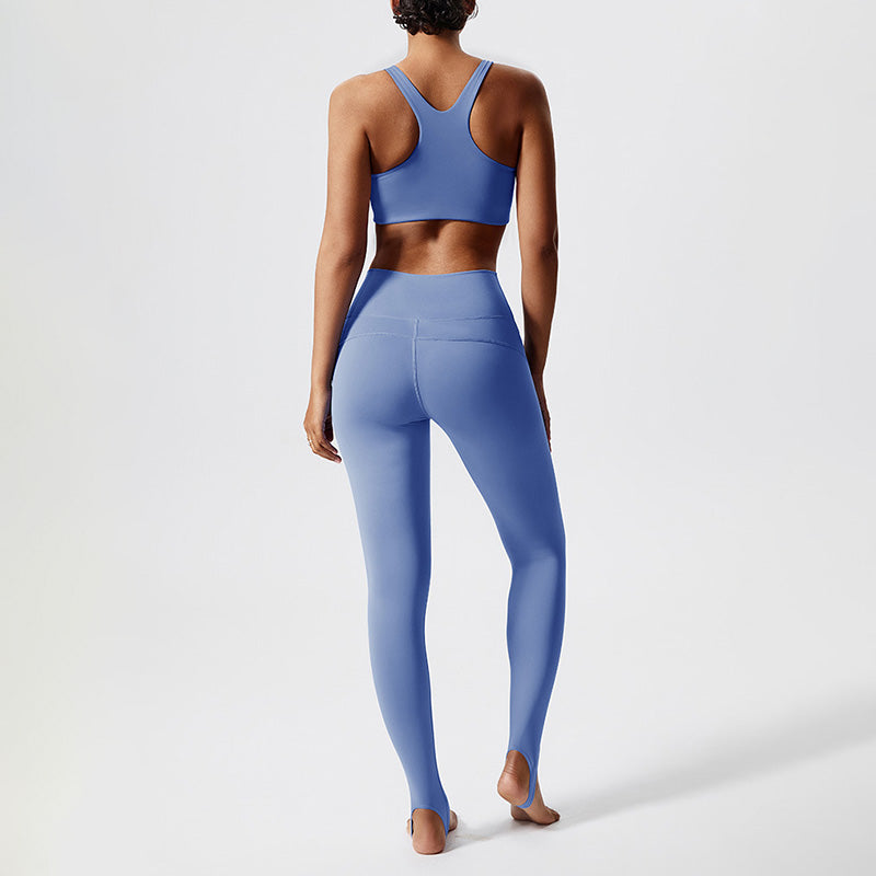 Removable padded sports bra + footed sports leggings 2-piece set