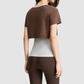 Wholesale Women's Color-Block Faux Two-Piece Yoga Short-Sleeve Top