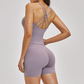 Wholesale yoga tank top with bra pads+high waisted shorts 2-piece set