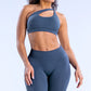 Slanted shoulder Sports Bra + High-waisted leggings 2-Piece Set