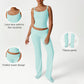 Lace Low-Cut Crop Top + Elastic Ruched Waistband Flared Pants 2-Piece Set
