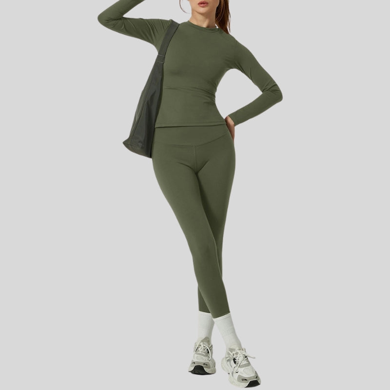 Long-Sleeve Slim Fit Tee+High-waisted leggings 2-piece set