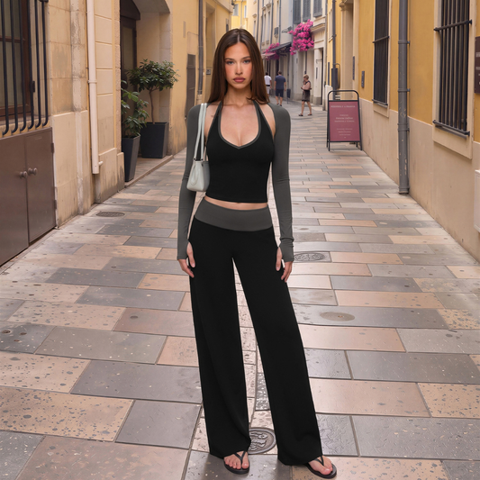 Wholesale Women’s 3-Piece Halter Yoga Set – Tank, Long Pants & Shrug