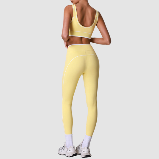 Wholesale Naked-Feel Color-Block Sports Bra & High-Waist Leggings Set – Cross-Back Yoga 2-Piece