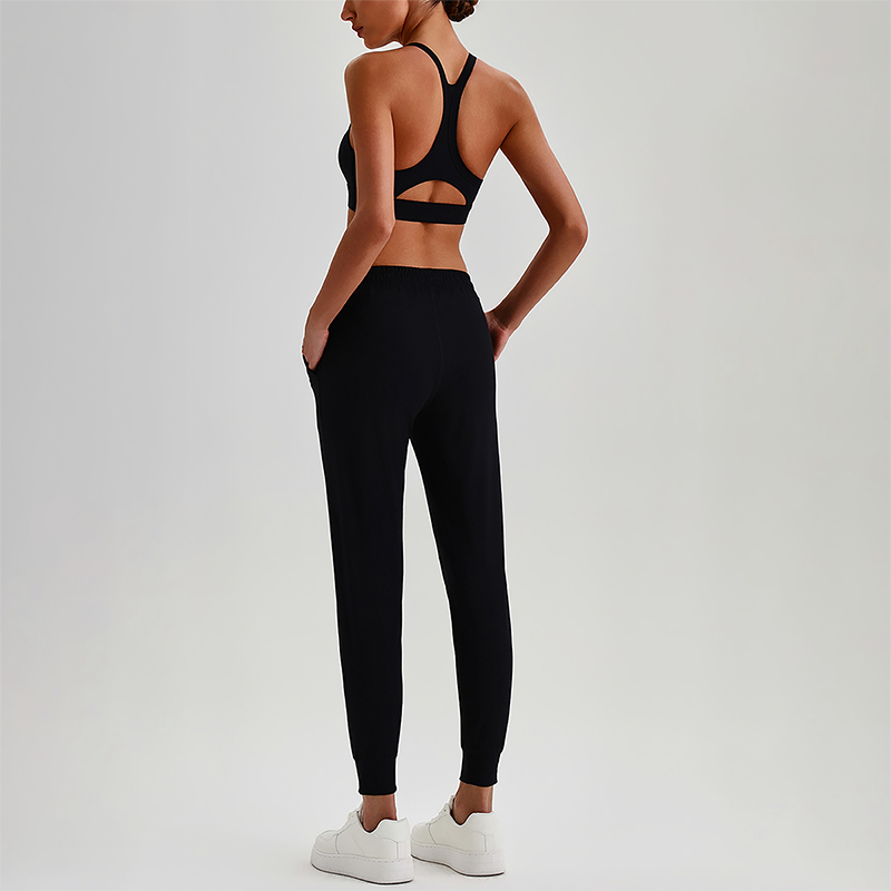 Wholesale Naked-Feel Open-Back Sports Bra & High-Waist Jogger Pants Set – Sculpting Yoga 2-Piece