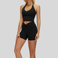 Removable Bra Pad Tank top+Pleated waistband sport shorts 2-piece set
