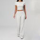 Wholesale Seam-Detail Cropped T-Shirt & Flare Leggings Set – Brushed Yoga 2-Piece