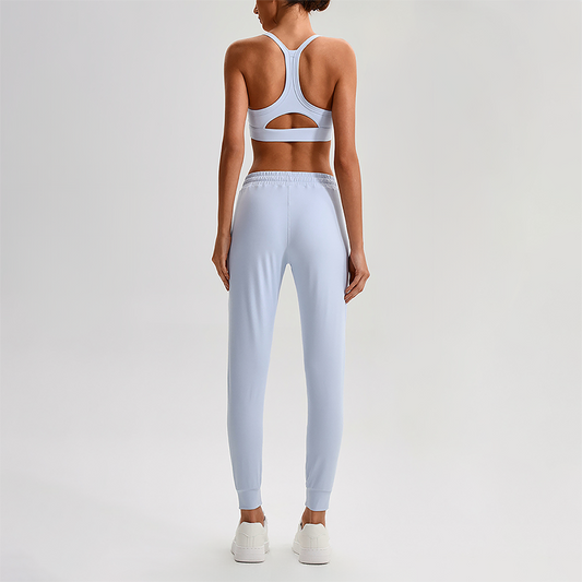 Wholesale Naked-Feel Open-Back Sports Bra & High-Waist Jogger Pants Set – Sculpting Yoga 2-Piece