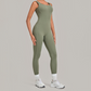 Wholesale Women's Brushed Yoga Jumpsuit – Open-Back Slim Fit Athletic Bodysuit w/ Chest Pad
