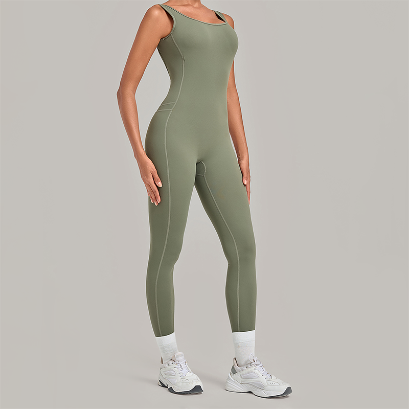 Wholesale Women's Brushed Yoga Jumpsuit – Open-Back Slim Fit Athletic Bodysuit w/ Chest Pad
