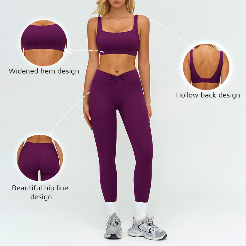 Square neckline backless sports bra + athletic slimming shorts 2-piece set