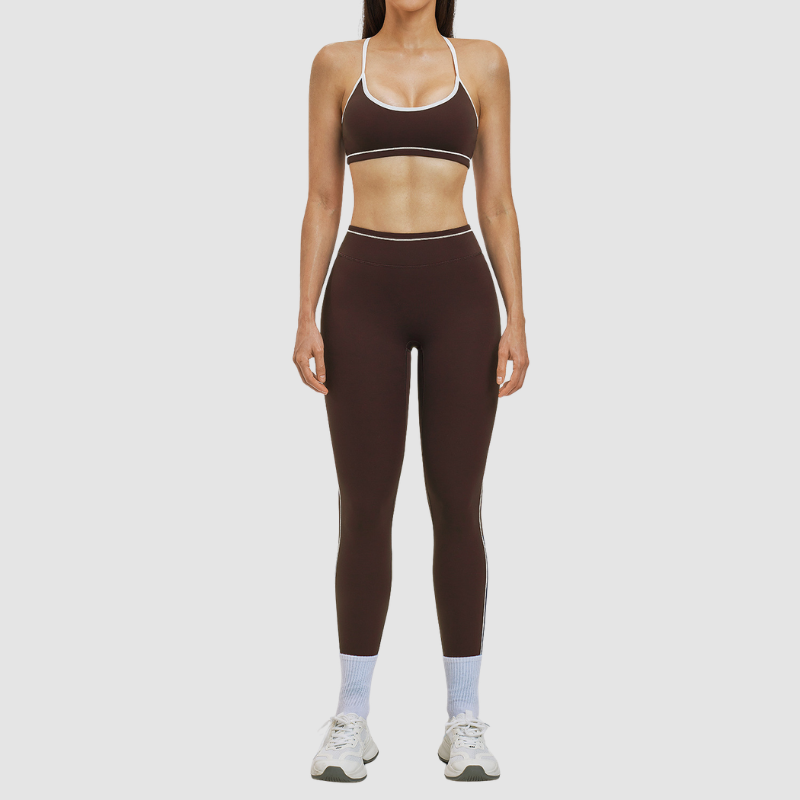 Women's Contrasting Color Backless Bra+Highlighted Legging 2-piece Set