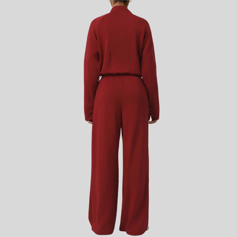 Thick half-zip sweatshirt + drawstring wide-leg pants 2-piece set