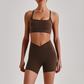 Wholesale Brushed Naked-Feel Open-Back Sports Bra & High-Waist Shorts Set – Sculpting Yoga 2-Piece