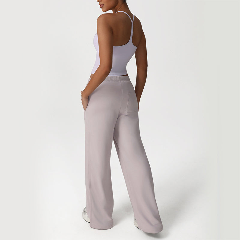 Thin Straps Crop Top + Loose Sports Pants 2-Piece Set