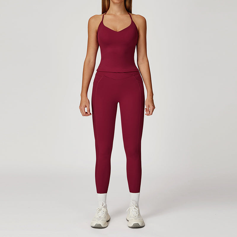 Snug-Fit Tank Top + V-Shaped Waistline Leggings 2-Piece Set