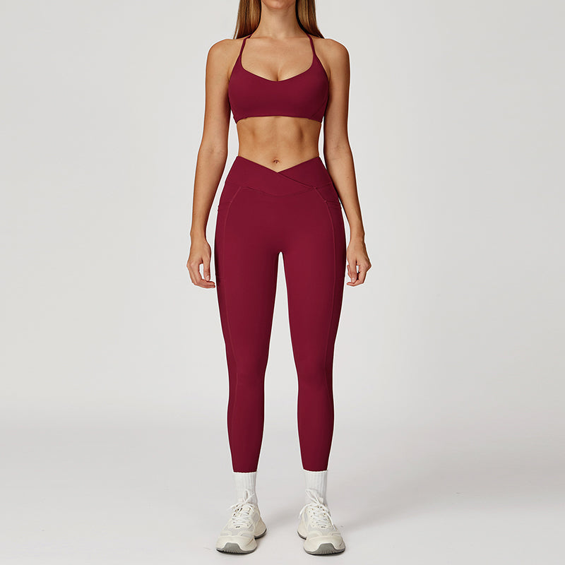 Thin Straps Bra + V-Shaped Waistline Leggings 2-Piece Set