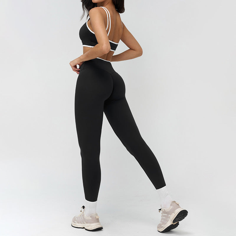 Women's Contrasting Color Wide Strap Sports Bra + leggings 2-Piece Set