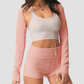 Wholesale Women's Striped Yoga Set – Long Sleeve Shrug & Foldover Shorts