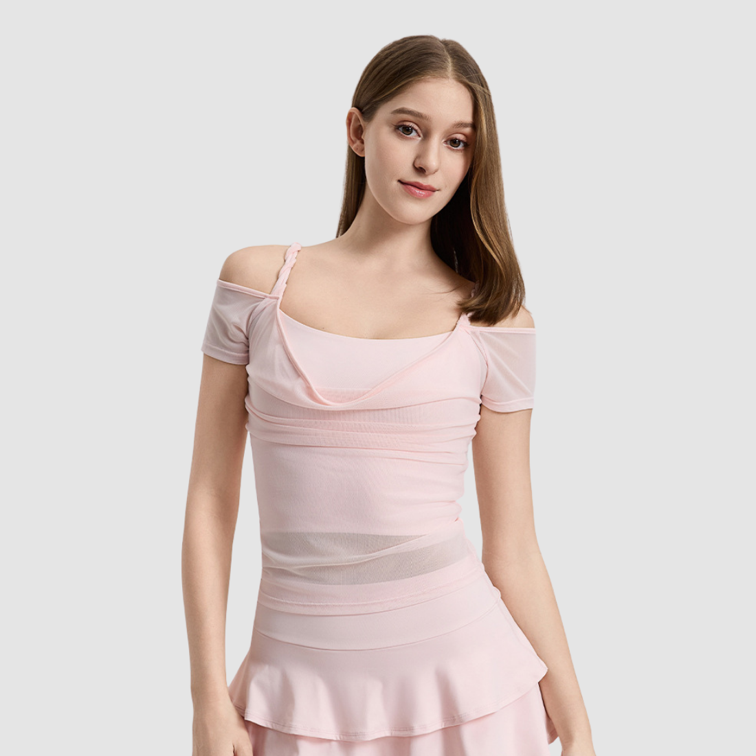 Wholesale Women's Mesh Off-Shoulder Short-Sleeve Sports Top