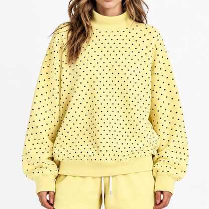 Wholesale Mock Neck Sweatshirt Women's Polka-Dot Fleece Pullover