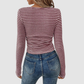 Wholesale Women's Long-Sleeve Top Square-Neck Color-Block Knit Top