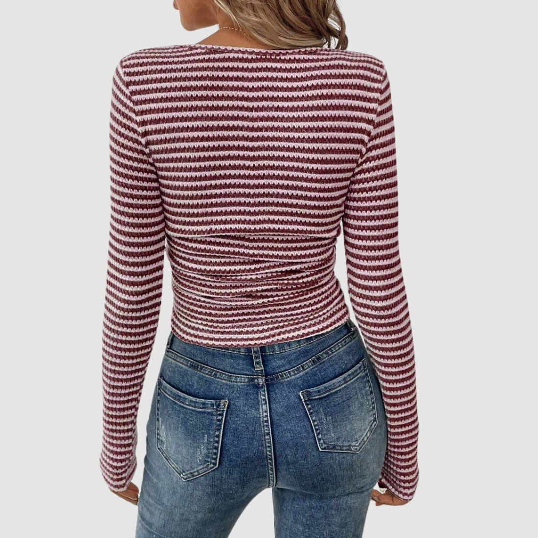 Wholesale Women's Long-Sleeve Top Square-Neck Color-Block Knit Top