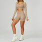 Seamless halter long sleeve top + High-waisted shorts 2-Piece Set