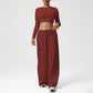 Snug-Fit Cropped Long Sleeves + Loose Drawstring Wide-Leg Pants 2-Piece Set