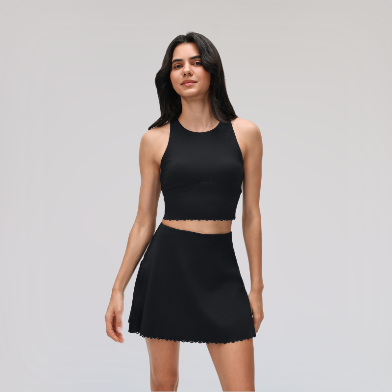 Wholesale round neck tank top + fake two piece tennis skirt