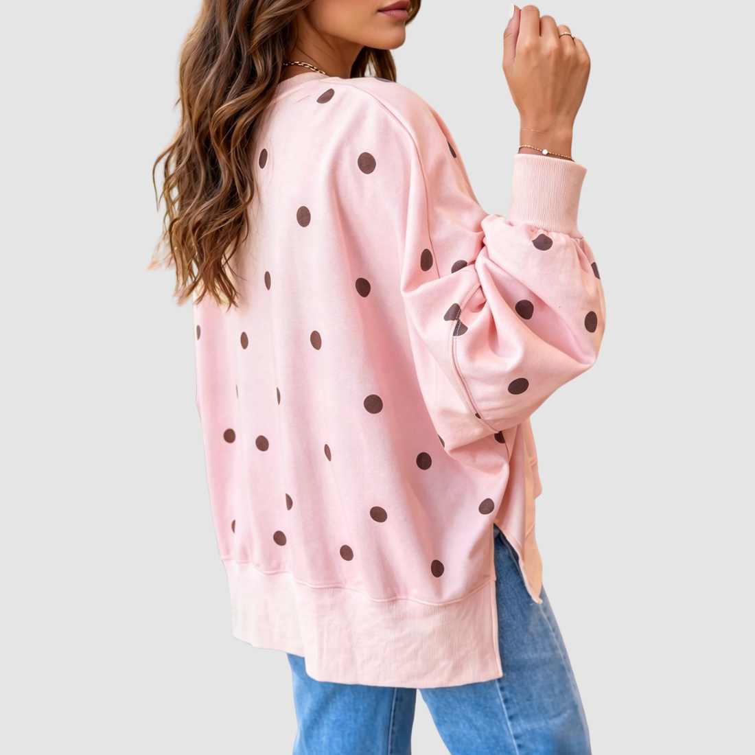 Wholesale Women's Polka Dot Pullover Sweatshirt – Loose Contrast Round-Neck Top
