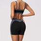 Wholesale Women's Colorblock Bare-Feel Yoga Set Sports Bra & Shorts w/ Chest Pad