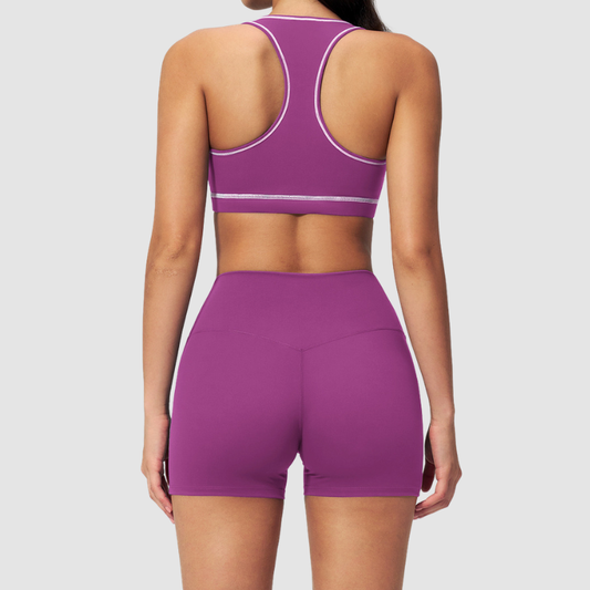 Wholesale Women's Seamless Seam-Detail Sports Bra + High-Waist Shorts Set – Butt-Lifting Yoga Gym Activewear