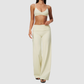 Wholesale Women's Brushed Yoga Set: Strappy Back Bra & Foldover Wide-Leg Pants