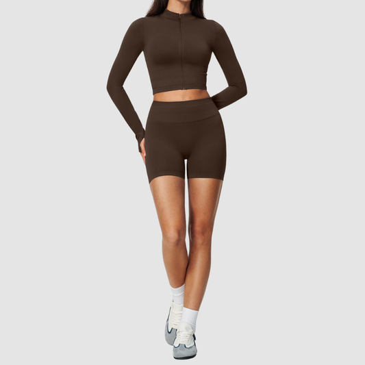 Wholesale Women's Stand-Collar Jacket & Yoga Shorts Set