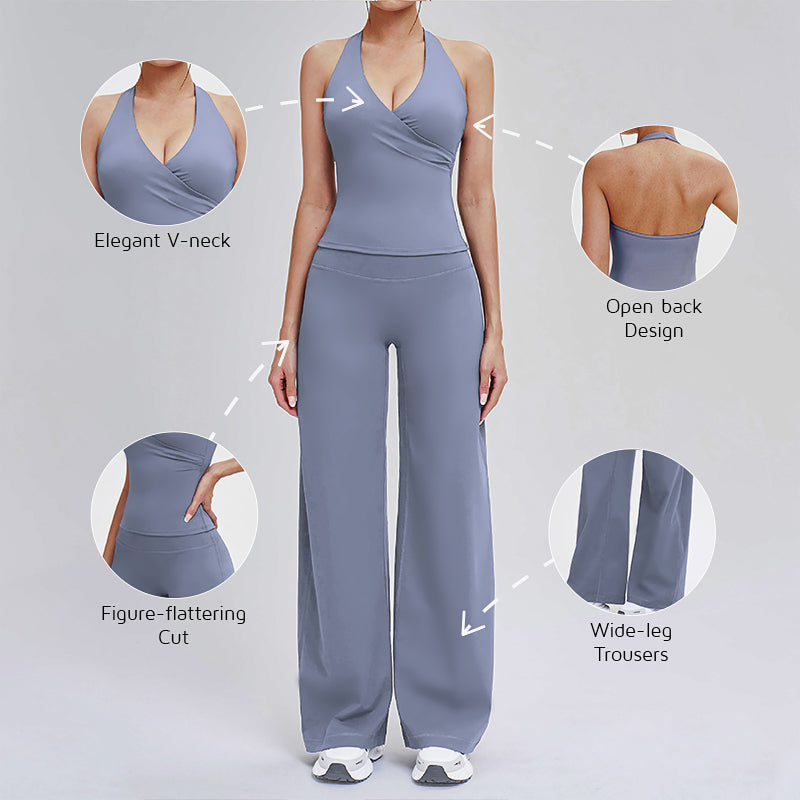 Wholesale open-back tank top + loose wide-leg pants