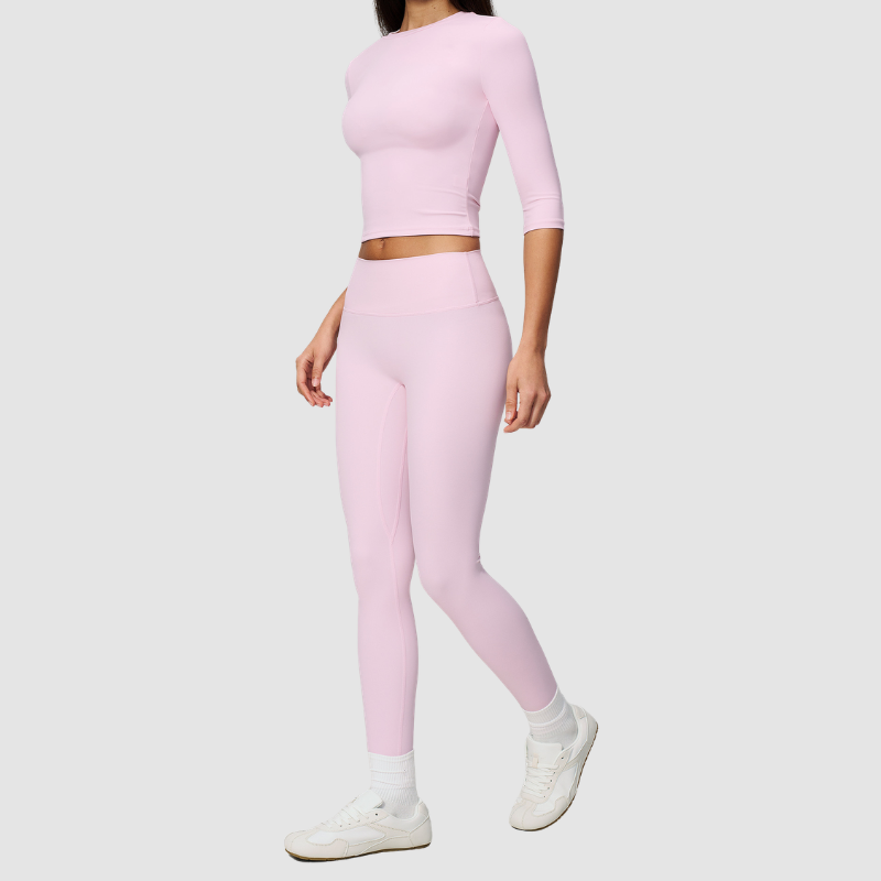 Wholesale Women's 3/4 Sleeve Crop Top & Full-Length Leggings Set – Seamless Yoga Activewear