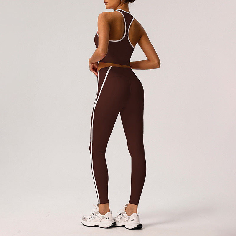 Color-Blocked Racerback Crop Top + High-Waisted Color-Blocked Leggings 2-Piece Set