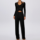 Wholesale Women's Padded Sports Bra+Tie-Front Long-Sleeve+Wide-Leg Pants Yoga Set