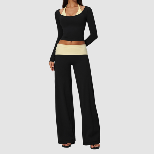 Wholesale Women’s Long-Sleeve Top & Wide-Leg Yoga Pants Set