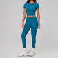 Wholesale Seam-Detail Cropped T-Shirt & High-Waist Leggings Set – Brushed Yoga 2-Piece